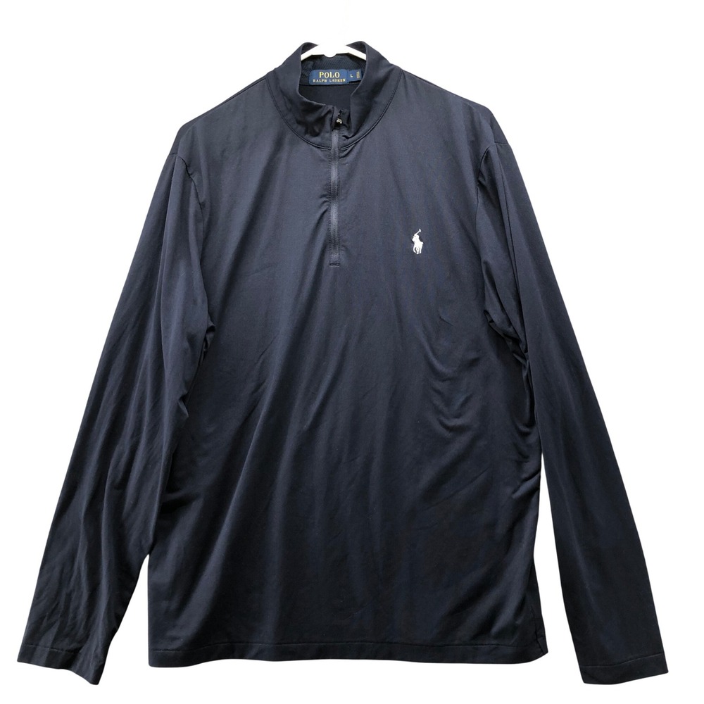 Polo Ralph Lauren Mens Large Navy Blue Performance 1/4 Zip Pullover Pony Logo